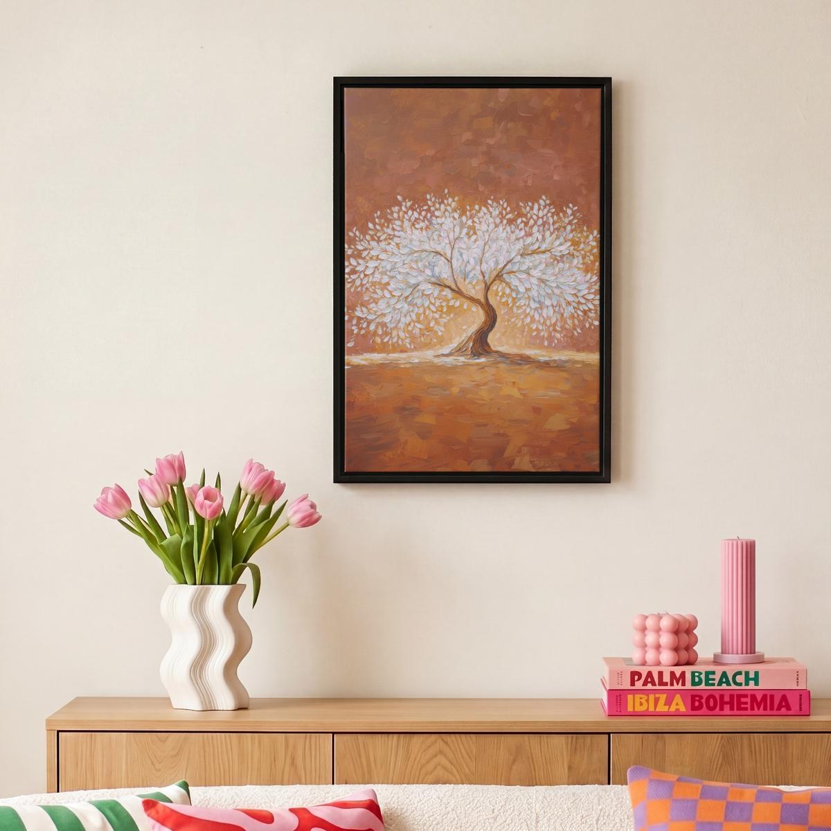 LEINWAND Bilder mit Rahmen - Abstrakt - Baum - Weiß - Blätter - 20x30 - Braun, Textil (20/30cm) - MuchoWow