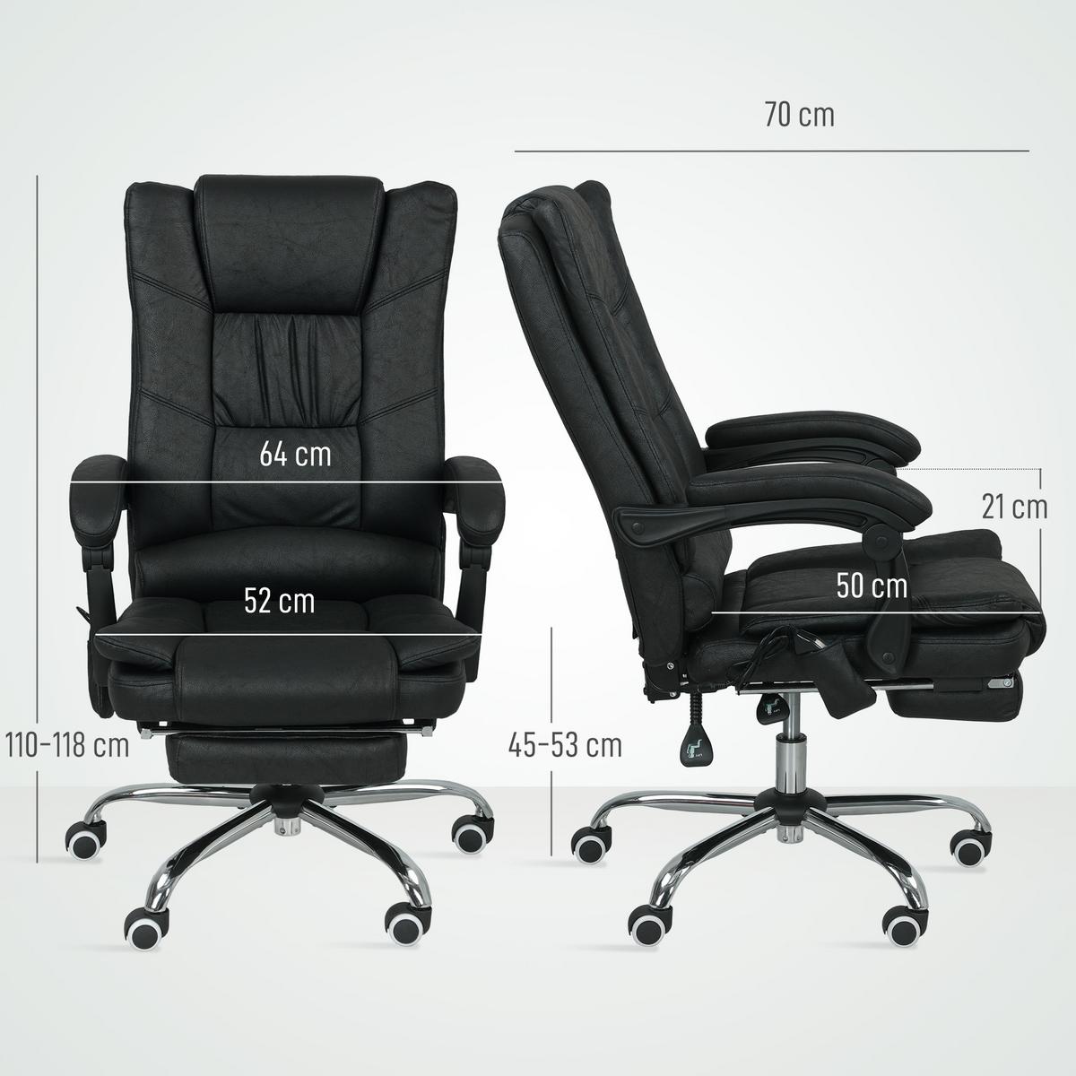 MASSAGE-BÜROSTUHL, Schreibtischstuhl mit Heizfunktion, Fußstütze, Schwarz - Schwarz, Kunststoff (70/118/64cm) - Vinsetto