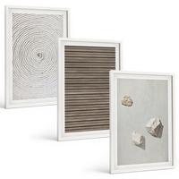 BILDER SET 3er Set - 40x60 cm Weißer Rahmen - Natürliche Texturen Holz Stein - Weiß, Kunststoff (40/60cm) - TULUP