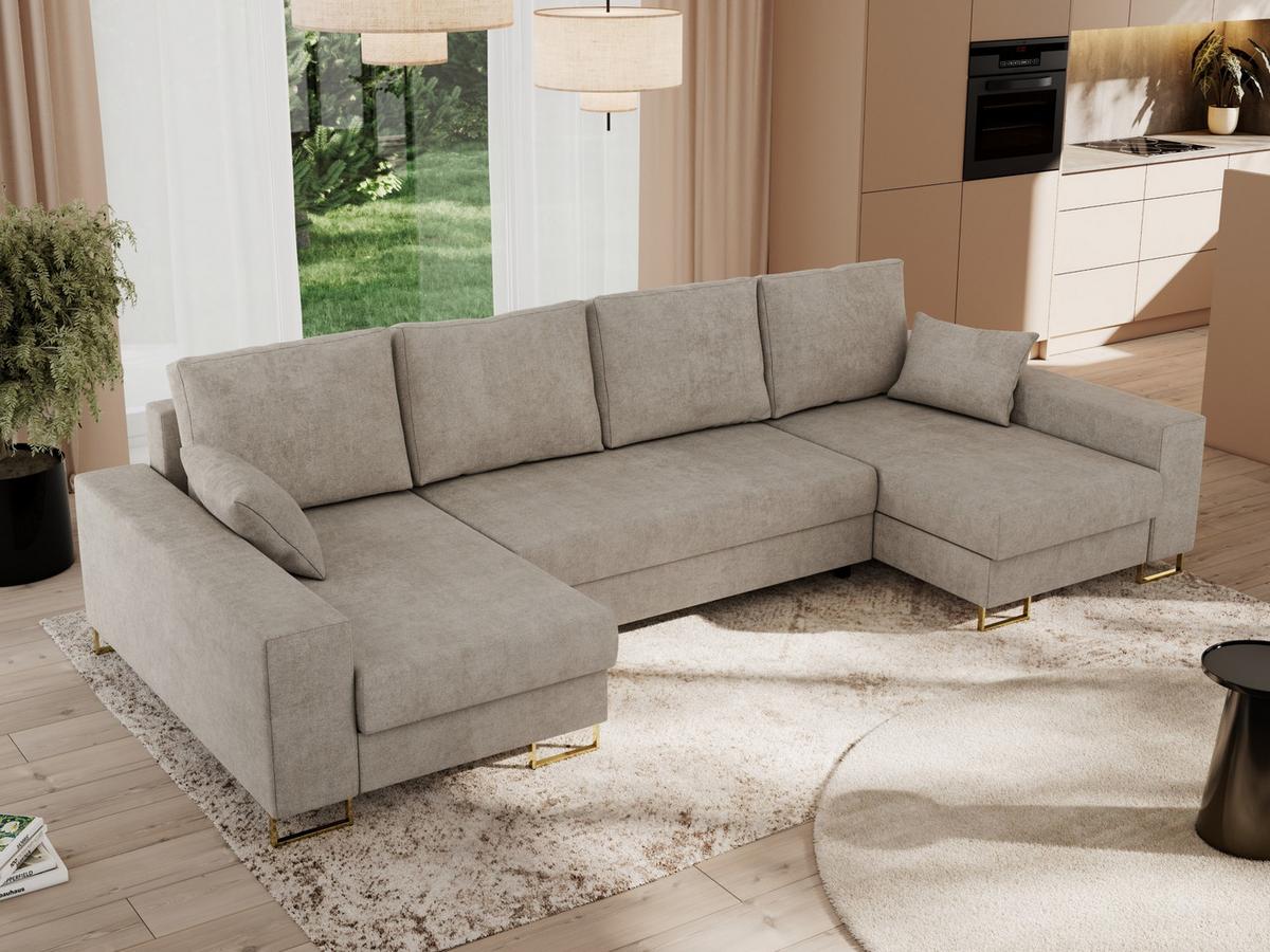 WOHNLANDSCHAFT DORIAN U Struktur Beige - Beige/Goldfarben, Textil/Metall (312/85/138cm) - MKS