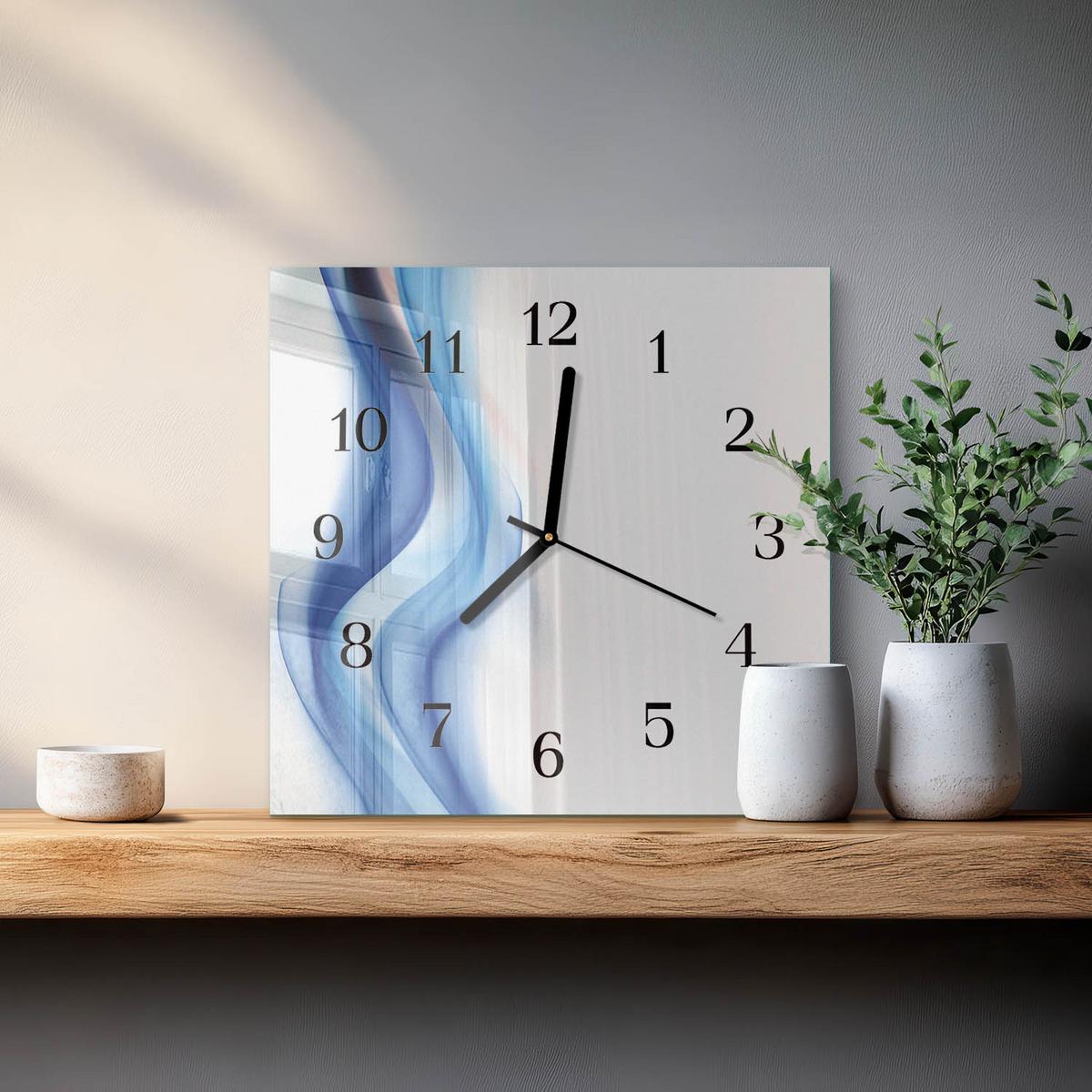 WANDUHR aus Glas 30x30 cm - Abstrakter Rauch - Blau, Glas (30/30/0.4cm) - TULUP