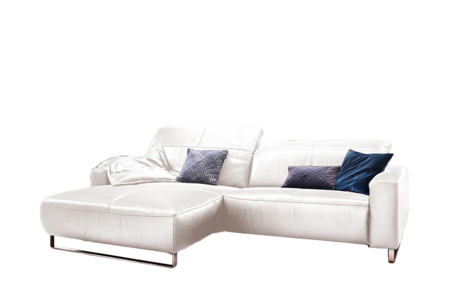 ECKSOFA YORK Ecru Leder - Ecru/Silberfarben, Leder (284/180cm) - KAWOLA