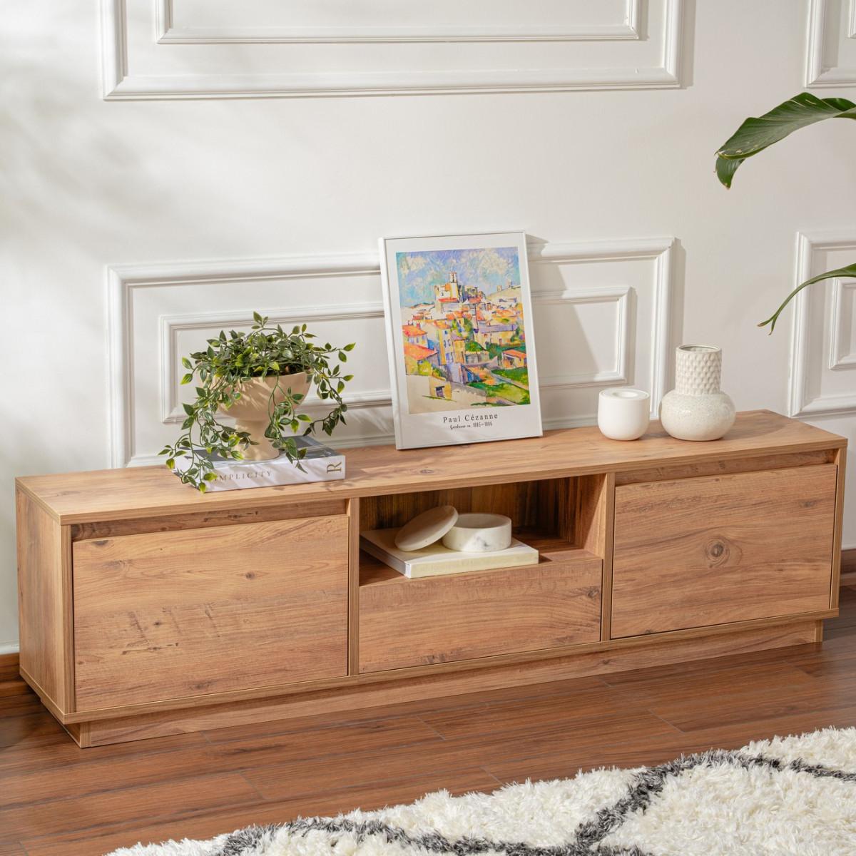 TV-MÖBEL mit 3 klappbaren türen und 1 offenem fach - vanguard 160/29,5/42 cm - Kieferfarben, Holzwerkstoff (29.5/42/44cm) - Calicosy