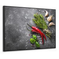 LEINWAND Bilder mit Rahmen - Pfeffer - Kräuter - Gewürze - Beton - 70x50 - Dunkelgrau, Textil (70/50cm) - MuchoWow