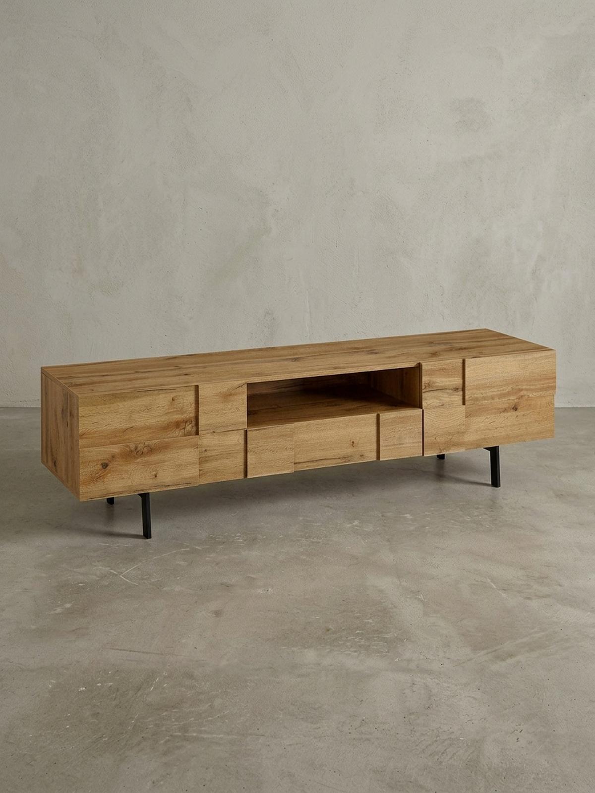 LOWBOARD Eiche-Dekor Modern Stil mit Kachelmuster für Konsolen und DVDs - Schwarz/Braun, Holz/Metall (160/46/43cm) - KADIMA DESIGN