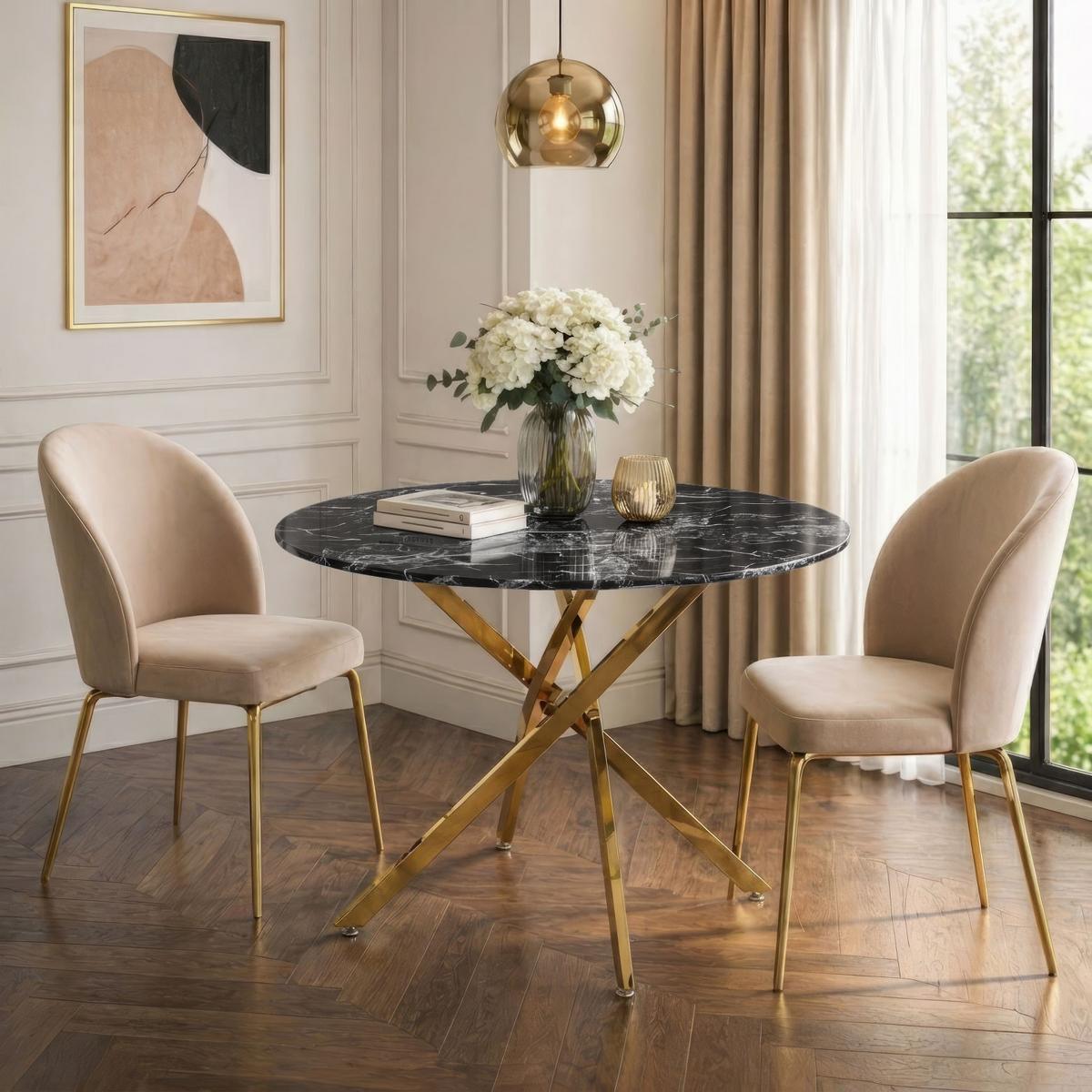 ESSTISCH BELLAGIO mit goldenem Gestell - Goldfarben/Schwarz, Holzwerkstoff (100/100/75cm) - Lookway