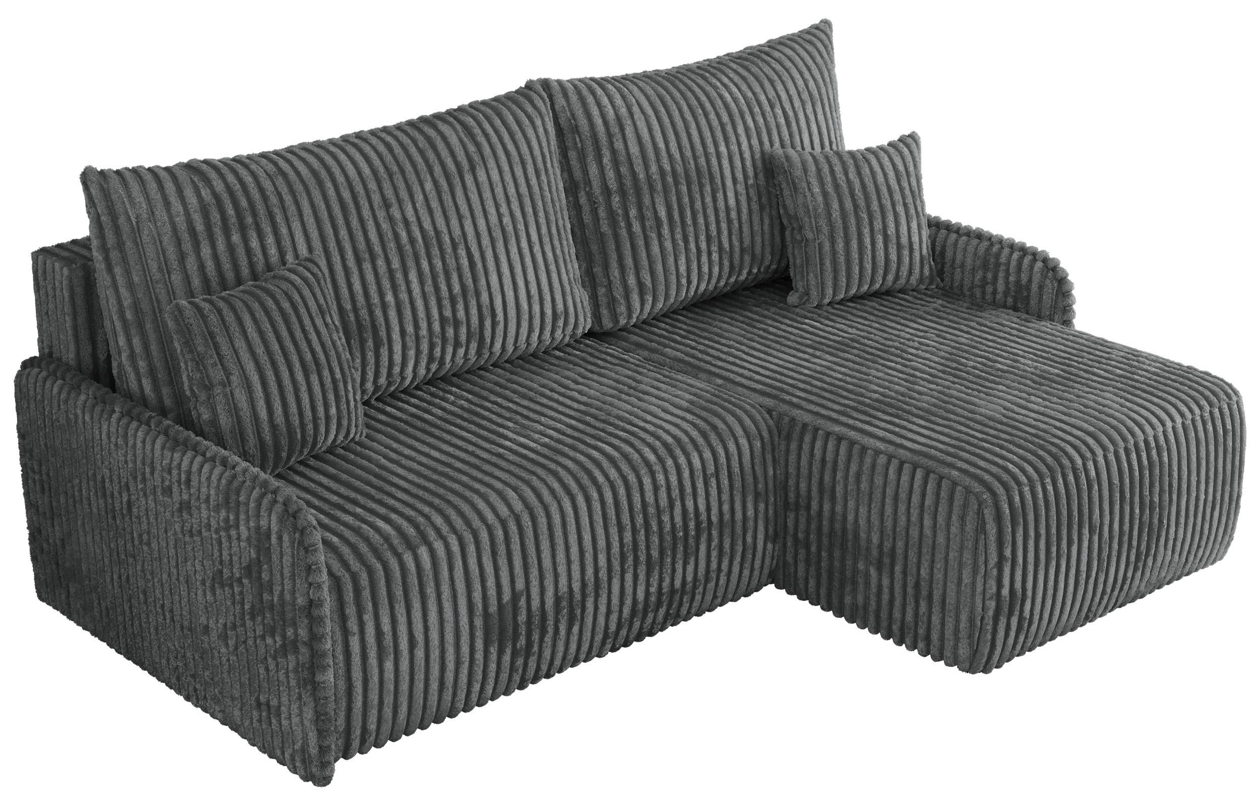 ECKSCHLAFSOFA ARPA L Dunkelgrau Cord - rechts - Dunkelgrau/Schwarz, Kunststoff/Textil (150/198cm) - MKS