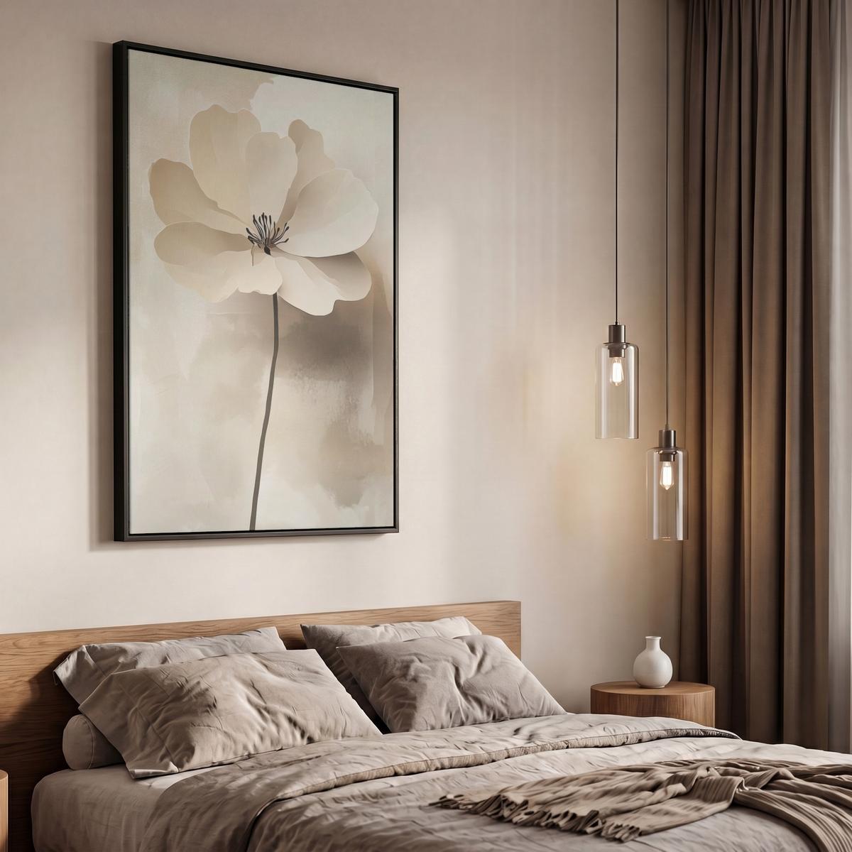LEINWAND Bilder mit Rahmen - Blume - Beige - Farbe - Schatten - 60x90 - Creme, Textil (60/90cm) - MuchoWow