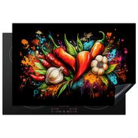HERDABDECKPLATTE Gemüse - Paprika - Knoblauch - Graffiti - Farbe - Bunt Ceranfeldabdeckung 78x52 cm - Rot, Kunststoff (78/52/0.2cm) - MuchoWow
