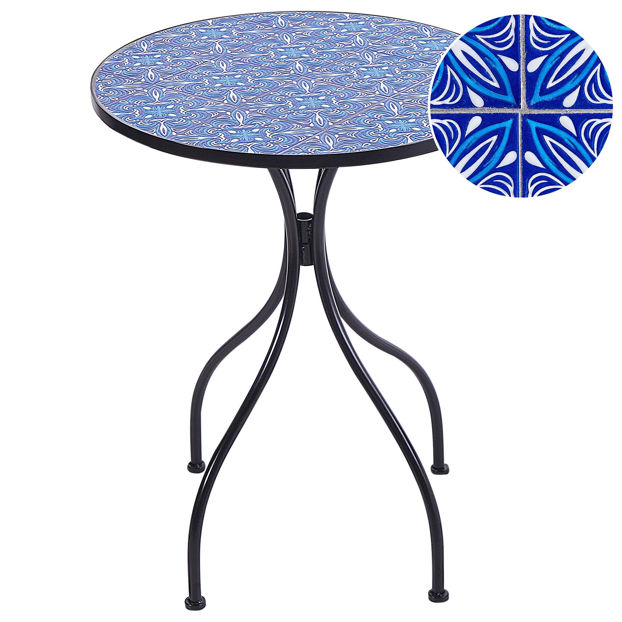 GARTENTISCH Keramik Schwarz Cigliano - Blau/Schwarz, Metall (75/60/60cm) - Beliani