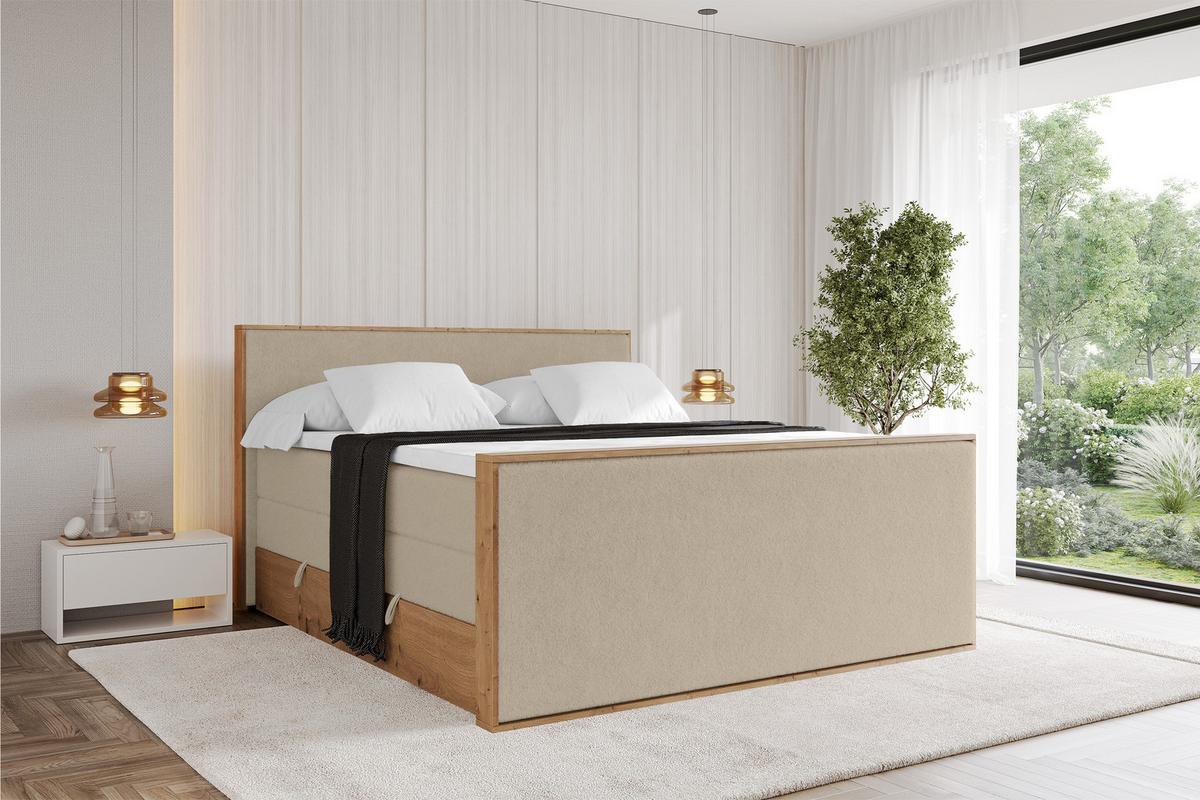 BOXSPRINGBETT LOLLI9 -Z-KING 120x200 - H3/H4 Creme - Champagner, Holzwerkstoff (120/200cm) - ALTDECOR