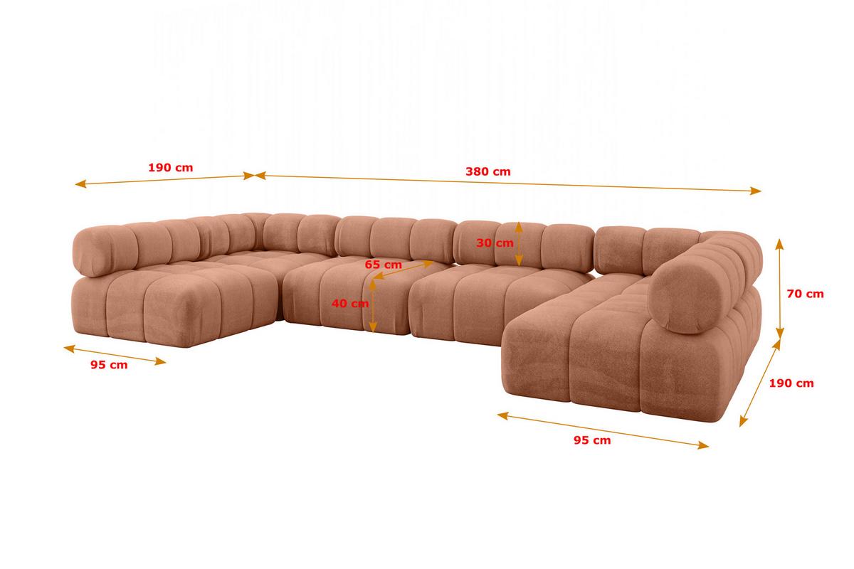 WOHNLANDSCHAFT modulares Sofa Garvo-U2 - 380x190x70 cm Apricot Velours - Koralle, Holzwerkstoff/Textil (380/70/190cm) - ALTDECOR