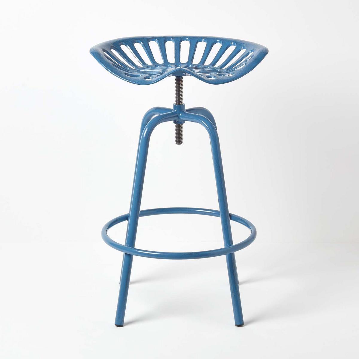 BARHOCKER Traktorsitz, Metall im Vintage-Look, höhenverstellbar - Blau, Metall (47/74/50cm) - Homescapes