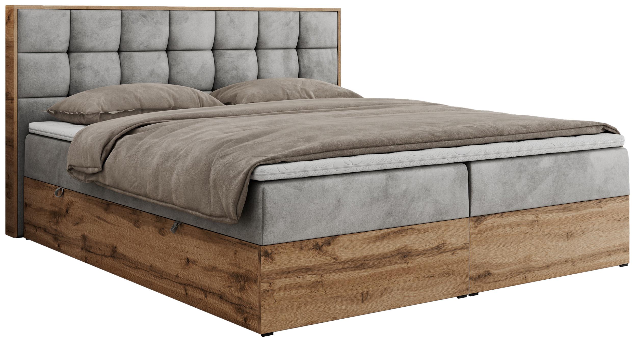 BOXBETT ALBERO 1 - 140/200 Hellgrau Velvet - H4 - Hellgrau, Holz/Textil (140/200cm) - MKS