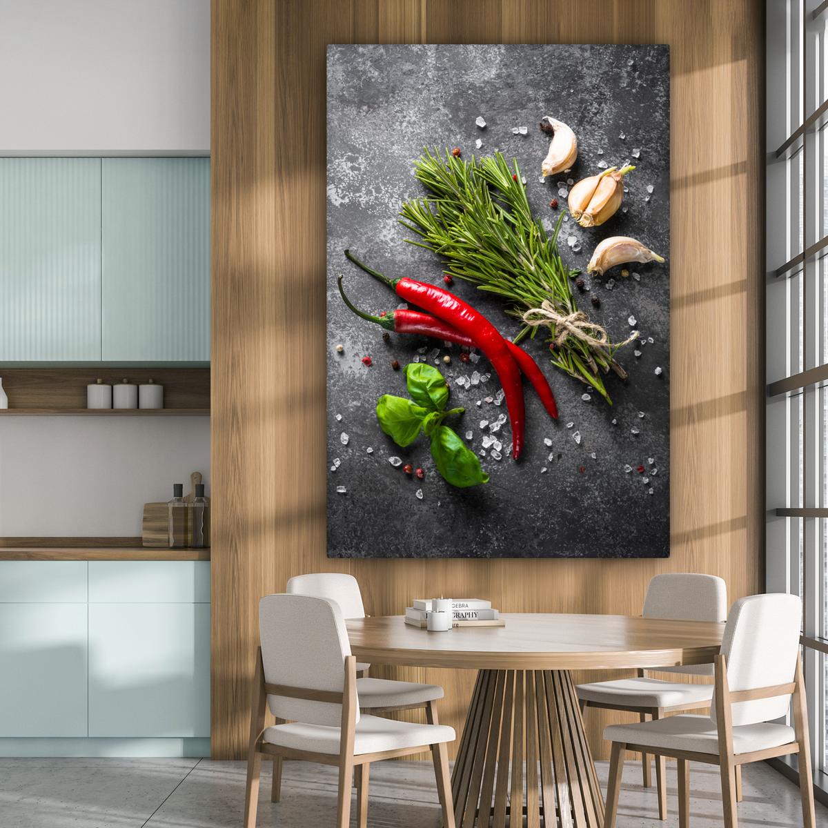 LEINWANDBILD Pfeffer - Kräuter - Gewürze - Beton Deko Groß 90x140 cm - Dunkelgrau, Textil (90/140cm) - MuchoWow