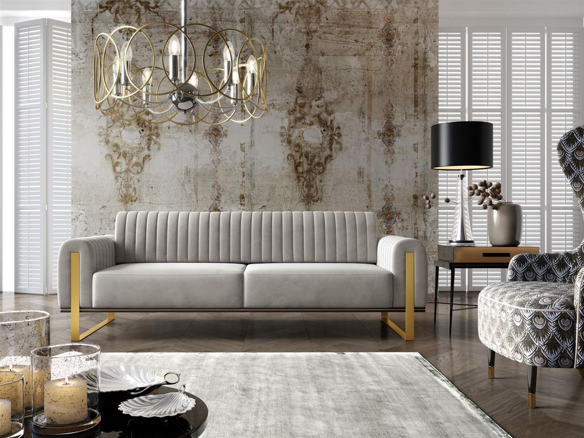 SOFASET Valerie 3-2 - Hellgrau, Holzwerkstoff/Textil (228/79/90cm) - Fun Möbel