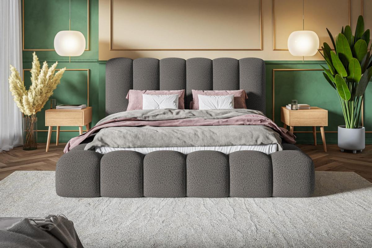 BETT 140x200 - Polsterbett mit Bettkasten und Metallrahmen - Modern Bett - Eleganter Catch Me-Stoff - Kollektion Nora Maxi - Grau - Grau, Holz/Textil (140/200cm) - Alpi-Möbel