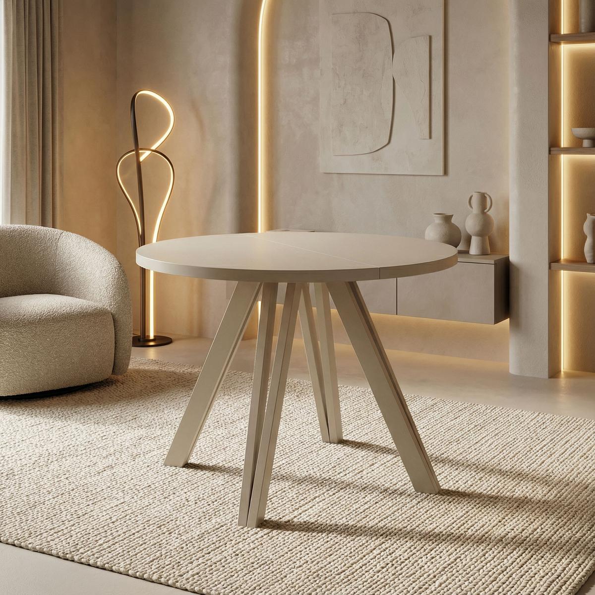 ESSTISCH Ravero runder ausziehbarer, Kaschmir 100-140/100/77 cm - Kaschmir/Beige, Holz/Holzwerkstoff (100/140/76.5cm) - WFL GROUP