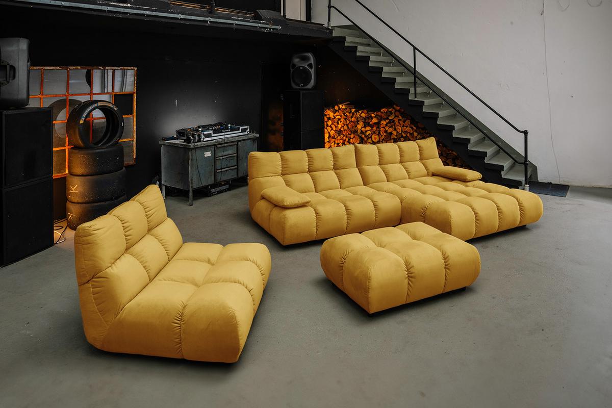 SITZGRUPPE VIVIEN 3ER SET Gelb Velvet (1er-Set) - Currygelb/Gelb, Kunststoff/Textil (510/85/359cm) - KAWOLA