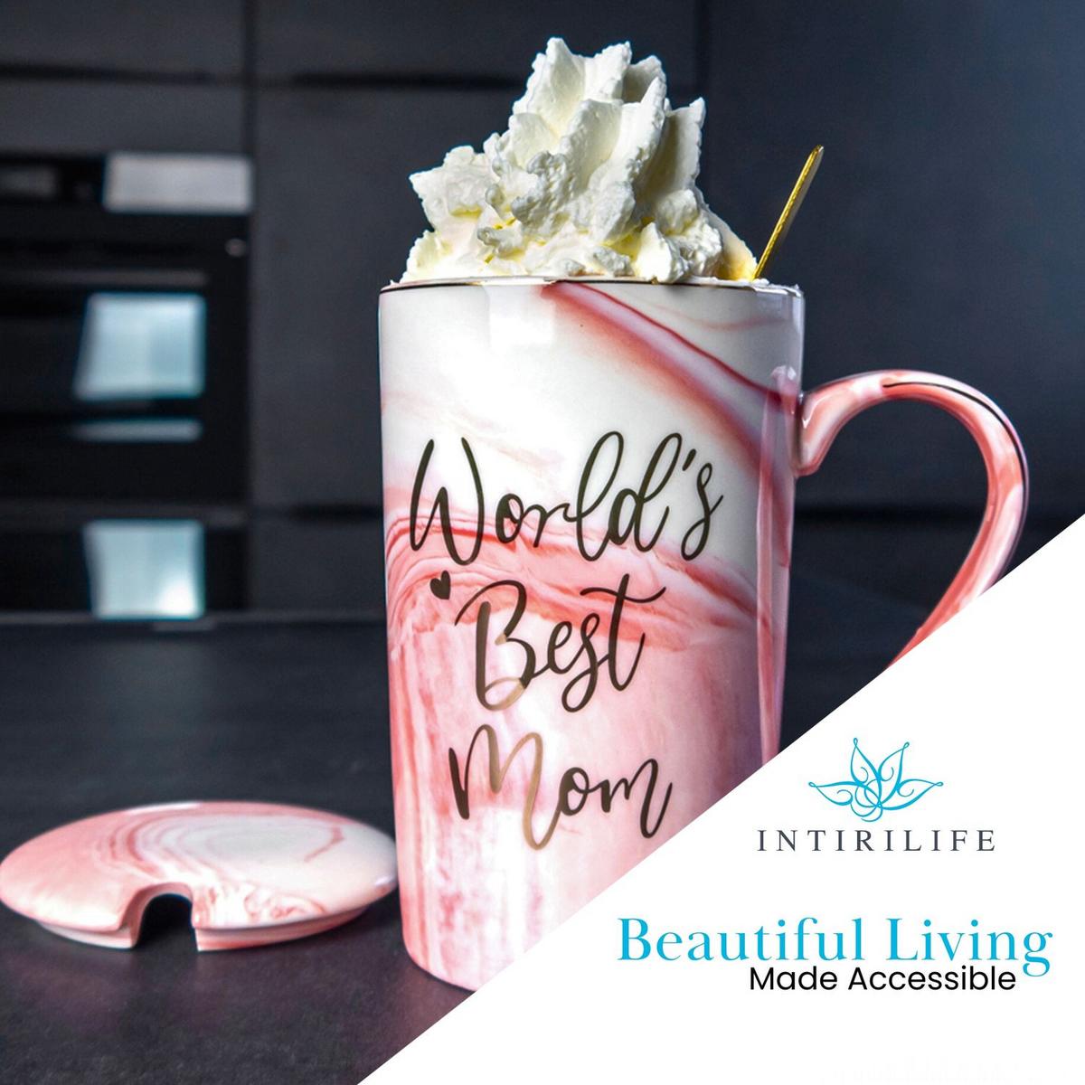 KAFFETASSE mit Deckel Muttertags Geschenk 280 ml - Rosa, Keramik (0.28L) - Intirilife