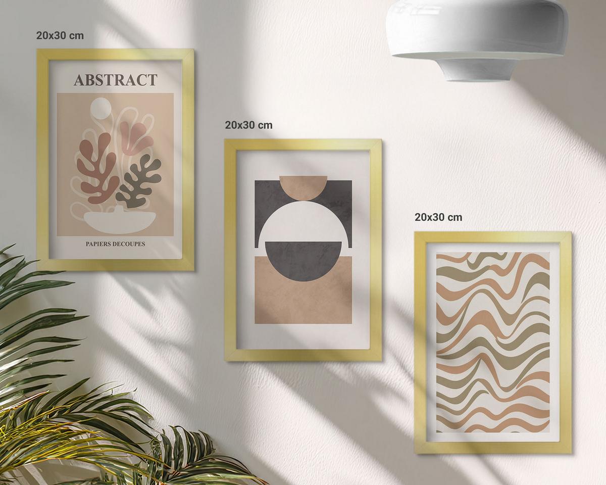 BILDER SET 3er Set - 20x30 cm Goldrahmen - Abstrakte Formenmuster - Goldfarben, Kunststoff (20/30cm) - TULUP