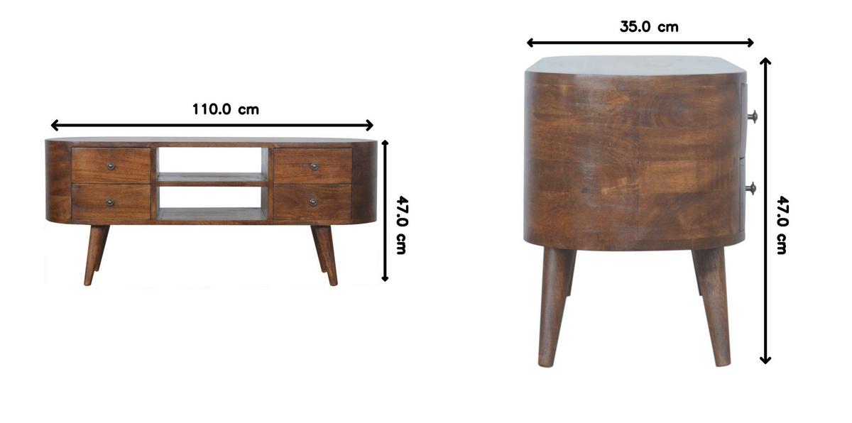 UNTERHALTUNGSMÖBEL in Kastanien-Finish,4 Schubladen, 2 Offene Regale, Beine im Nordischen Stil - Messingfarben/Braun, Holz/Metall (110/47/35cm) - Artisan Furniture