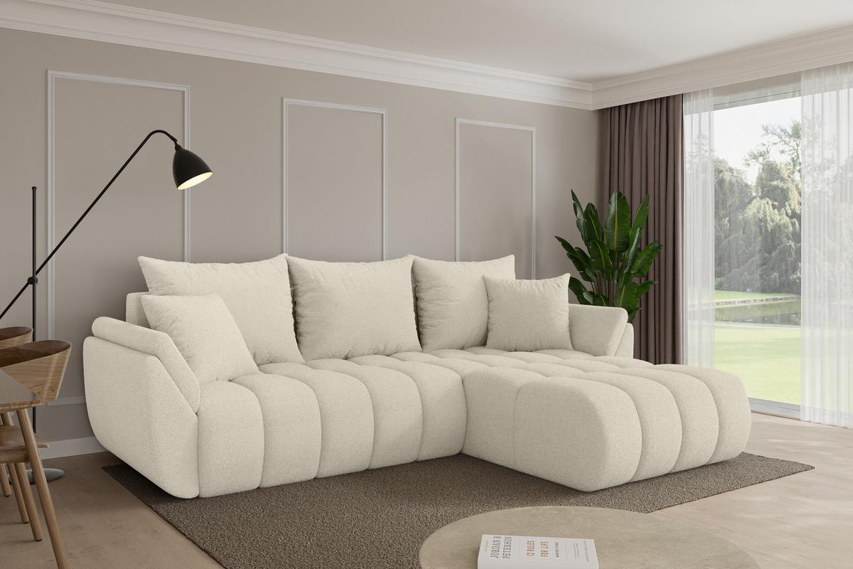 ECKSOFA mit Schlaffunktion Ottomane Rechts TOKO-L-v1 277x194x86 Beige Bouclé - Sandfarben/Beige, Holzwerkstoff/Kunststoff (277/194cm) - ALTDECOR