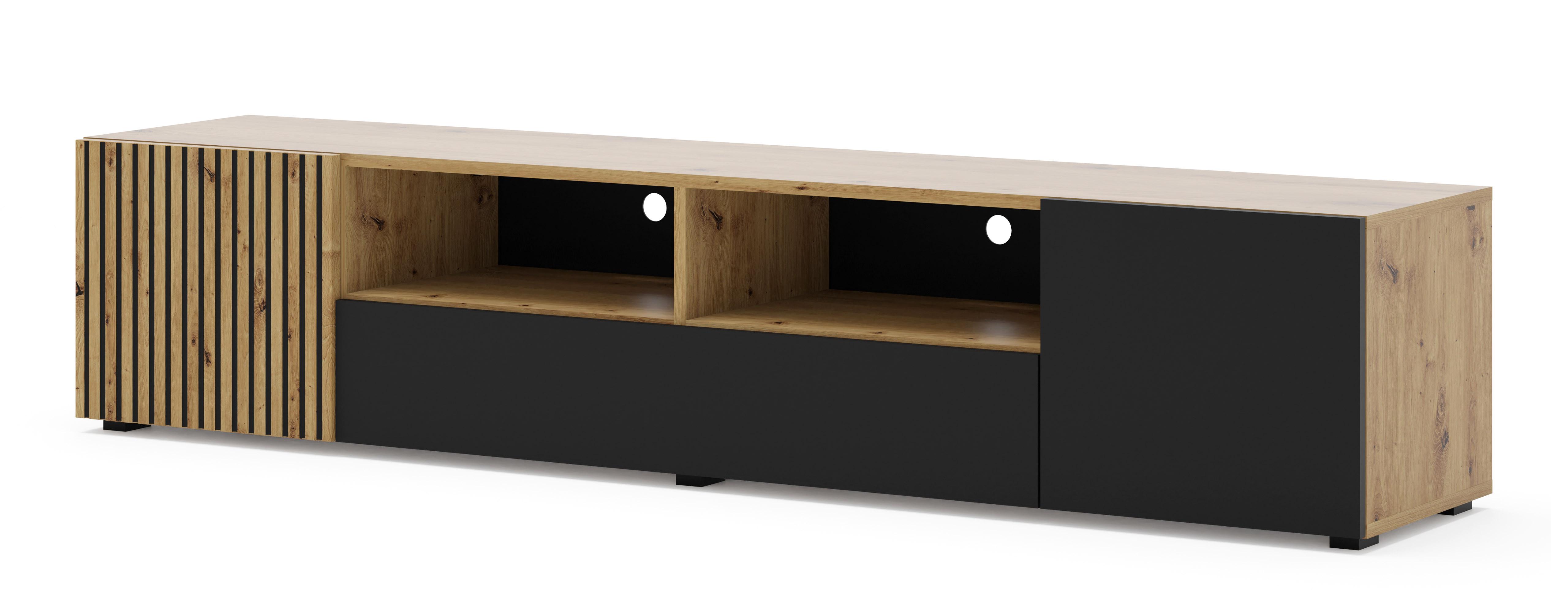 TV LOWBOARD Artisan Eiche, Schwarz 200/42/42 - Schwarz, Holzwerkstoff (200/42/42cm) - RAUMHIRSCH FURNITURE
