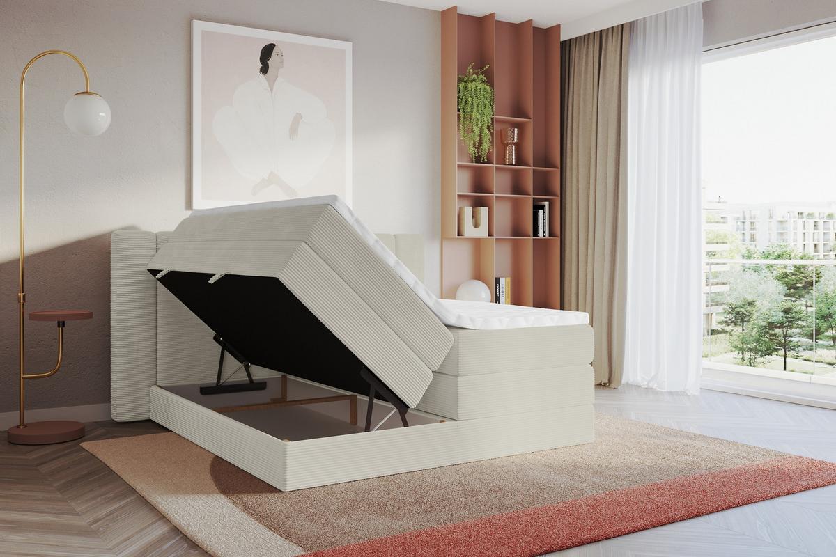 BOXSPRINGBETT mit Matratze H3/H4 - EVON KING - 180x200 cm Creme - Creme, Holzwerkstoff (180/200cm) - ALTDECOR