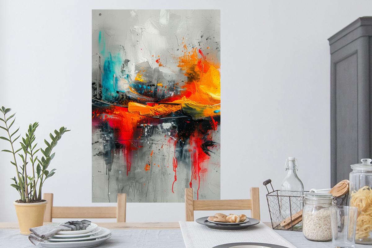 WANDTATTOO Moderne Kunst - Orange - Grau - Abstrakt Wandaufkleber 80x120 cm - Hellgrau, Kunststoff (80/120/0.1cm) - MuchoWow