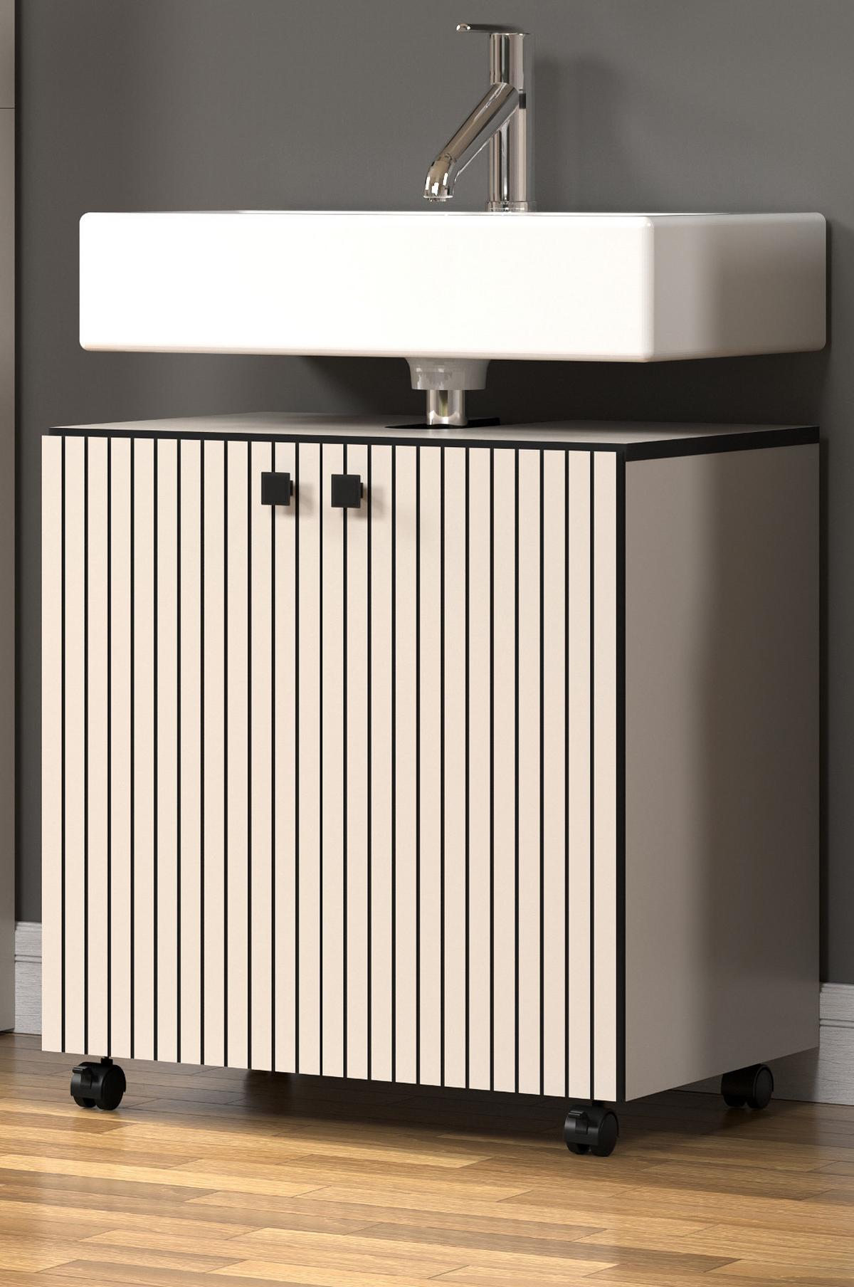 WASCHBECKENUNTERSCHRANK Kaschmir, grau 60 cm, Badschrank auf Rollen - Schwarz/Grau, Holzwerkstoff/Metall (42/64/60cm) - Top.Furn