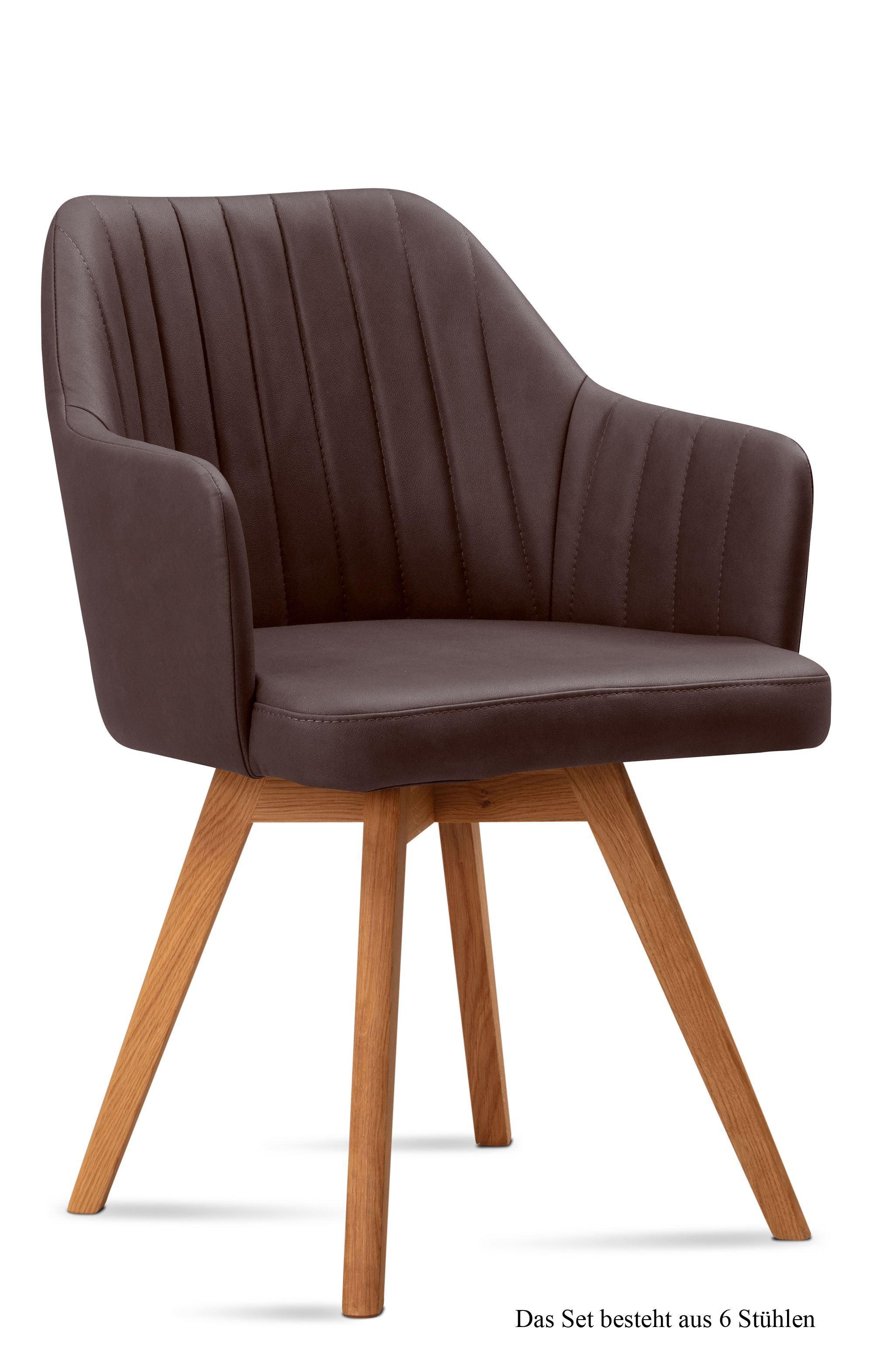 ARMLEHNSTUHL (6er-Set) Domna 58x81x60 Eiche geölt/Braun - Eichefarben/Braun, Kunststoff (60/81/58cm) - 58aufmkessel