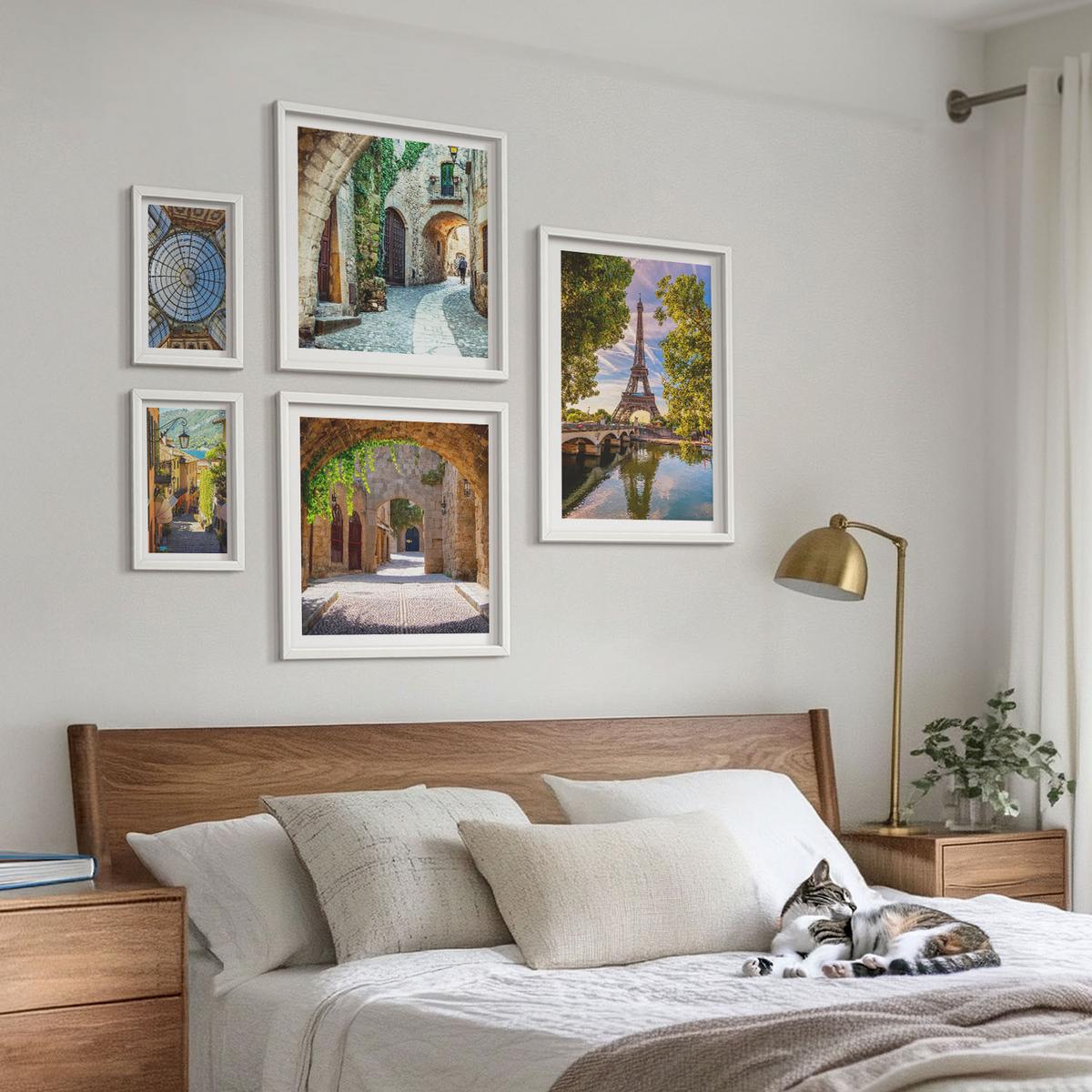 BILDER SET 5er Set - 50x50 cm & 20x30 cm & 40x60 cm Weißer Rahmen - Grüne, saftige Blätter - Weiß, Kunststoff (40/60cm) - TULUP