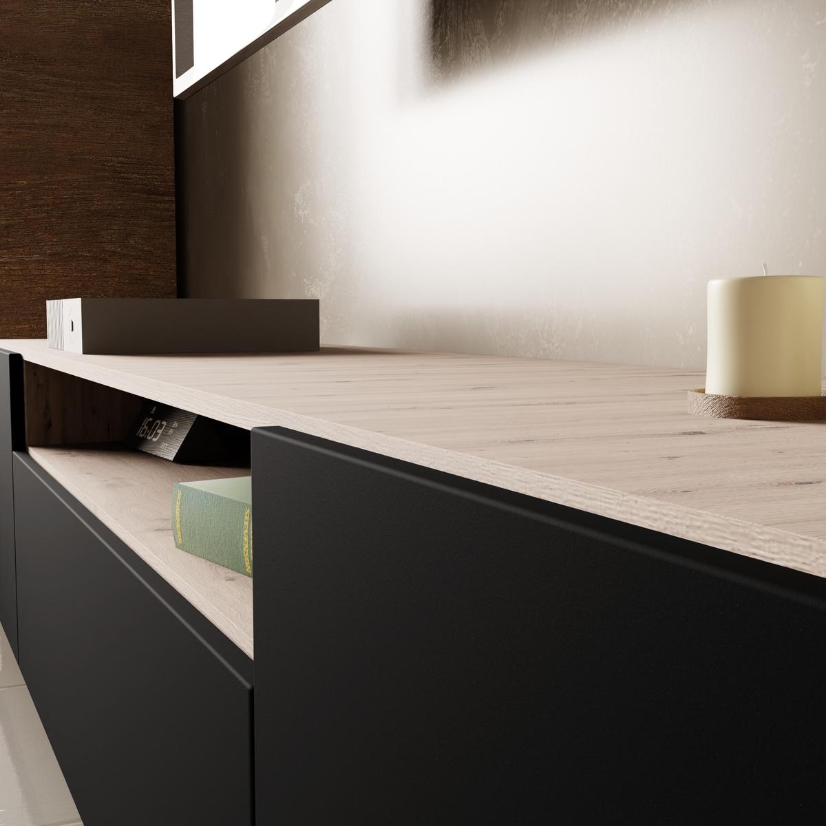 LOWBOARD MIVO 200/41/40 cm, Hängender TV-Schrank Eiche Artisan - Schwarz/Eiche Artisan, Holzwerkstoff (200/41/40cm) - MASSENO