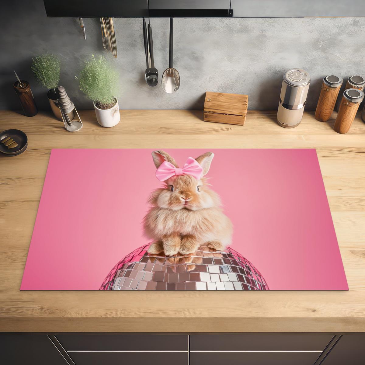 HERDABDECKPLATTE Schleife - Discoball - Kaninchen Induktionsmatte 83x51 cm - Pink, Kunststoff (83/51.5/0.2cm) - MuchoWow
