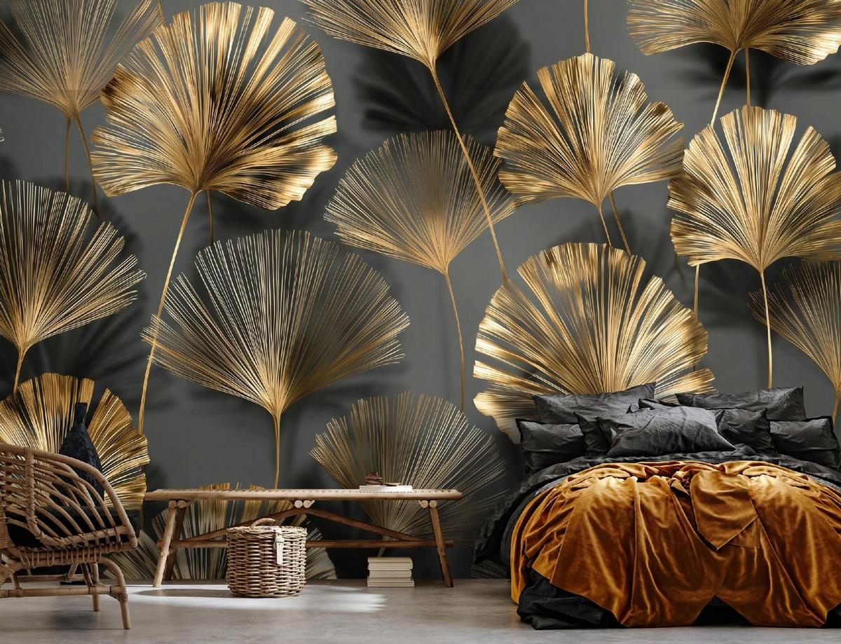 FOTOTAPETE Blätter Abstrakt Golden 250x175 cm - Multicolor, Papier (250/175cm) - Wallarena