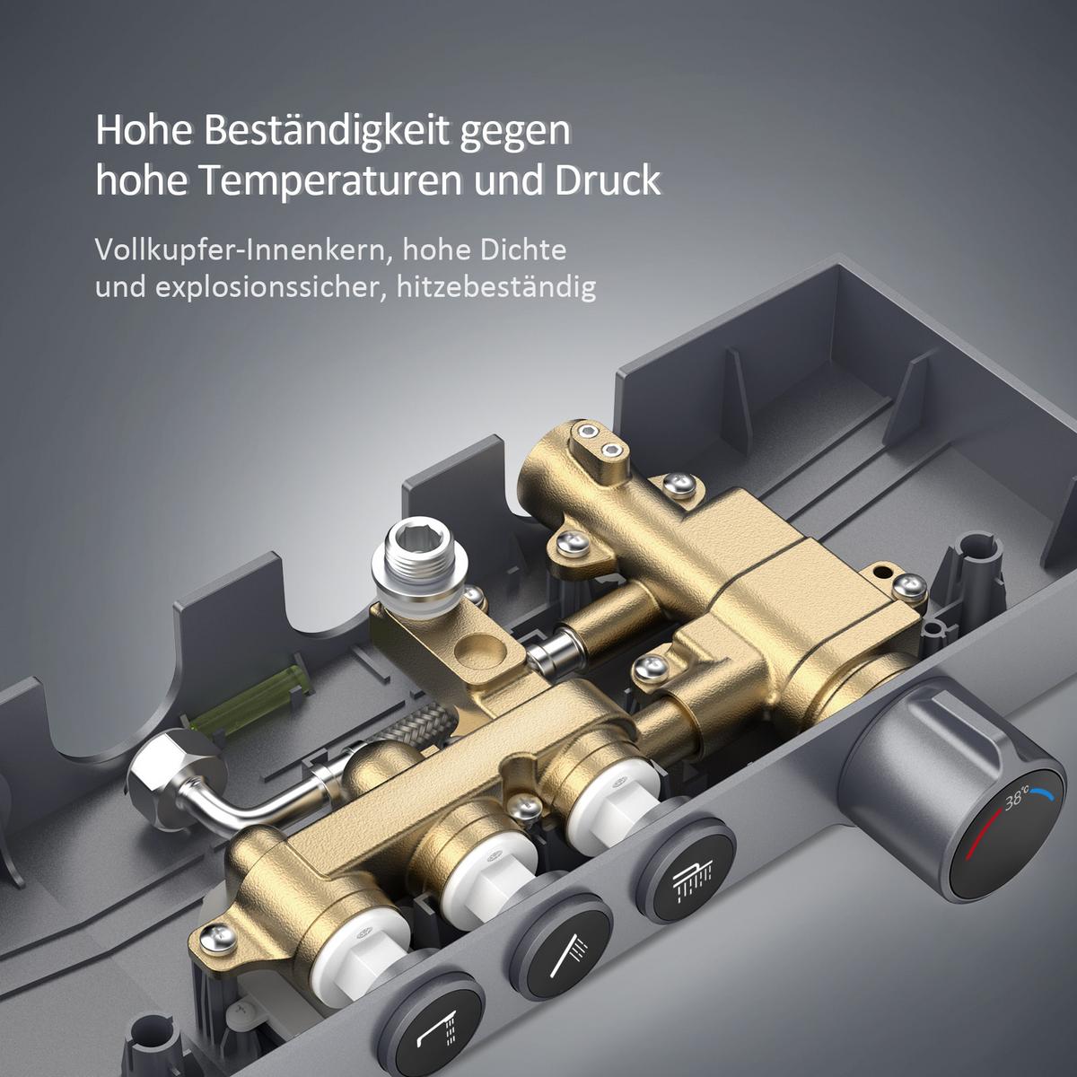 ÜBERKOPFBRAUSESET mit Thermostat höhenverstellbar Anthrazit 112,7/46 cm - Anthrazit, Metall (36/118/46cm) - EMKE