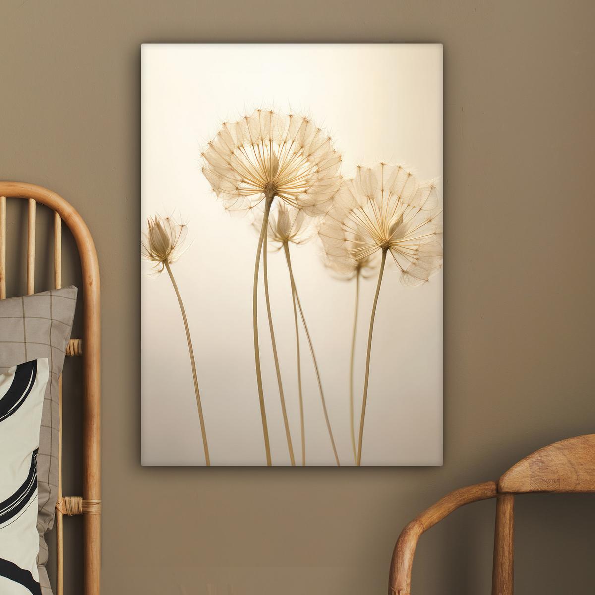 LEINWANDBILD Sonnenlicht - Löwenzahn - Botanisch - Blumen Wandbild Wohnzimmer 60x80 cm - Creme, Textil (60/80cm) - MuchoWow