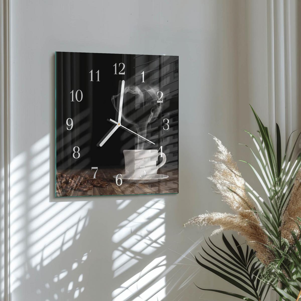 WANDUHR aus Glas 30x30 cm - Kaffee - Braun, Glas (30/30/0.4cm) - TULUP