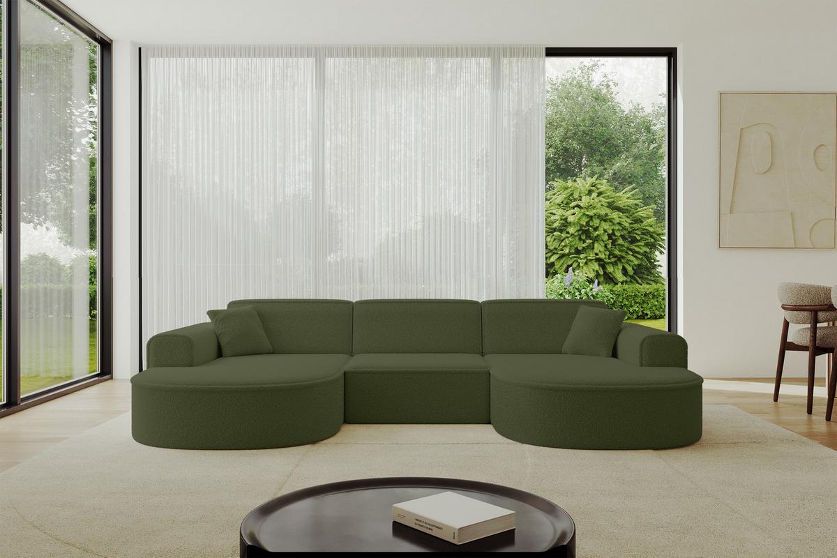 WOHNLANDSCHAFT MARI-U1 - 303x171x79 cm Grün Bouclé - Schwarz/Grün, Holzwerkstoff/Kunststoff (303/79/171cm) - ALTDECOR