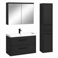 BADMÖBEL-SET Florence 3 Teile Matt Schwarz - 80 x 35 x 51 cm - Schwarz, Holz (80/51/35cm) - Badplaats