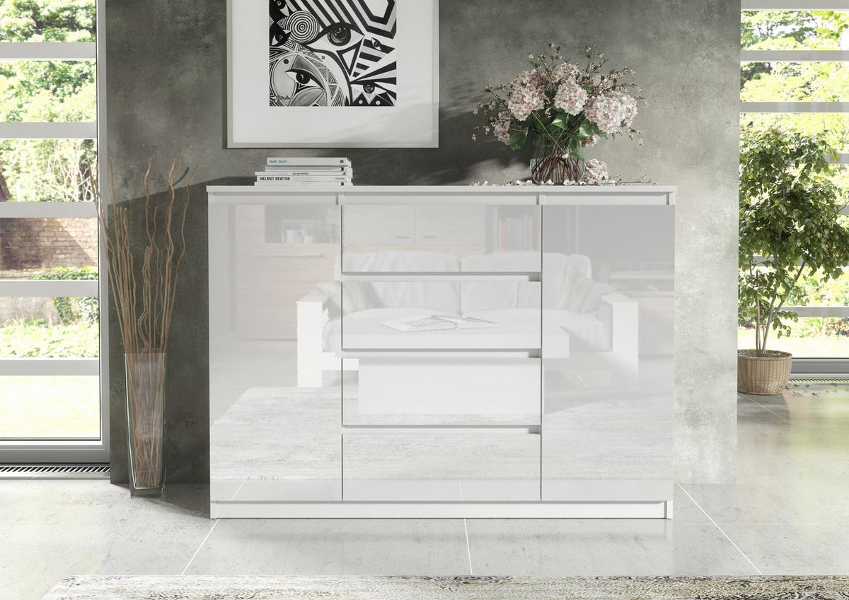 KOMMODE Weiß, Hochglanz 120/102/39 - Weiß Hochglanz/Weiß, Holzwerkstoff (120/102/39cm) - RAUMHIRSCH FURNITURE