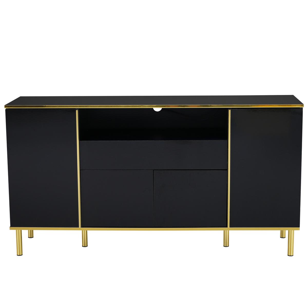 SIDEBOARD Schwarz mit LED 150/40/80 cm - Schwarz, Holzwerkstoff (40/80/150cm) - Urban Meuble