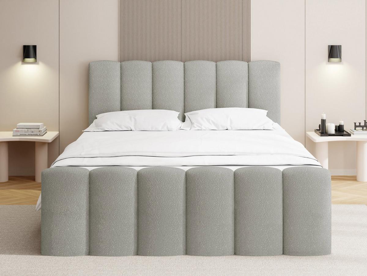 BOXBETT Serenity mit Bettkasten, Boucle Grau 120x200 cm – inkl. H4 Taschenfederkern Matratze & Foam Topper - Hellgrau/Schwarz, Holz/Holzwerkstoff (120/200cm) - WFL GROUP