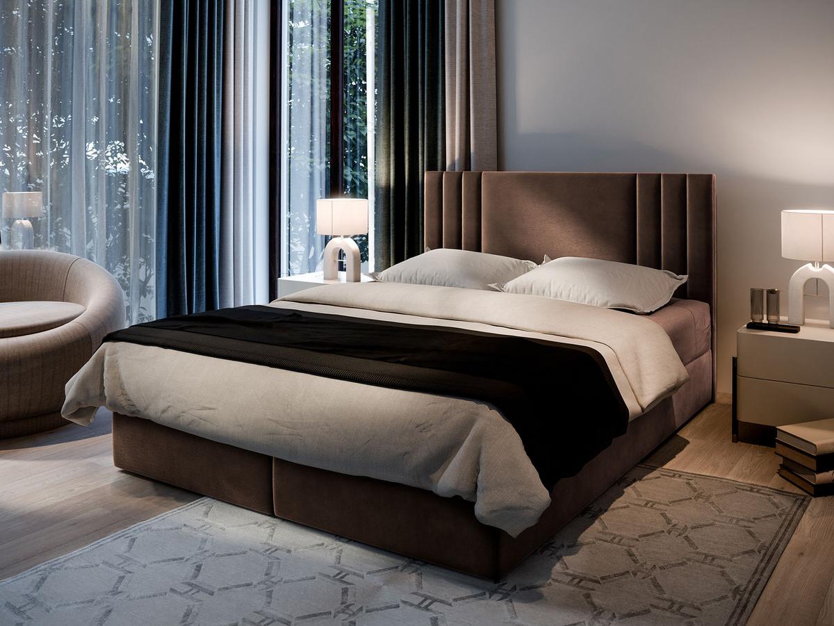 BOXBETT BRES 140x200 cm mit Matratze und Topper - Braun - Braun, Holz (140/200cm) - MASSENO
