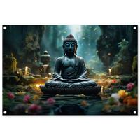 GARTENPOSTER Buddha - Statue - Buddha - Zen - Kunst - Buddha Gartendeko 90x60 cm - Dunkelgrau, Kunststoff (90/60/0.2cm) - OnlyWow