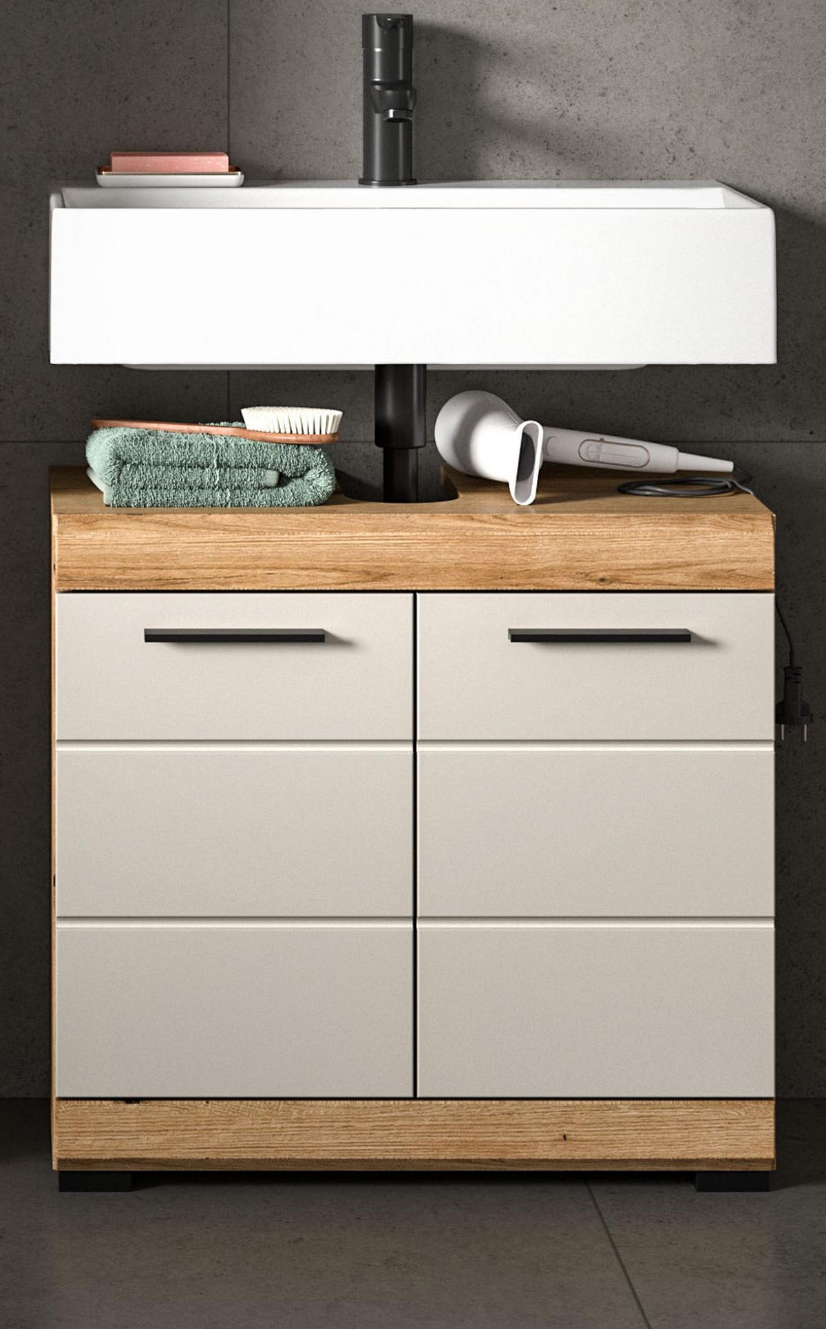 WASCHBECKENUNTERSCHRANK Eiche mit Sand / Kaschmir, Badschrank Breite 60 cm - Kaschmir/Eichefarben, Holzwerkstoff/Kunststoff (60/56/34cm) - Inn.Furn