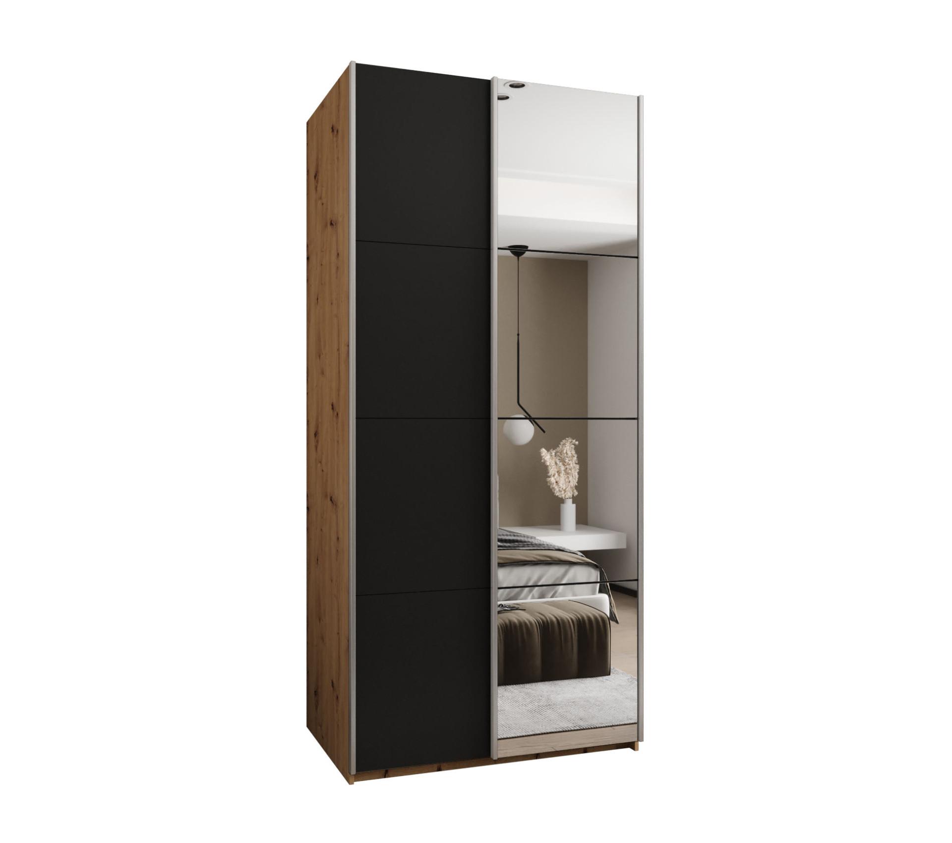 SCHWEBETÜRENSCHRANK 245,5/110/64 2-türig - Silberfarben/Schwarz, Holz/Metall (110/245/64cm) - Abiks Möbel