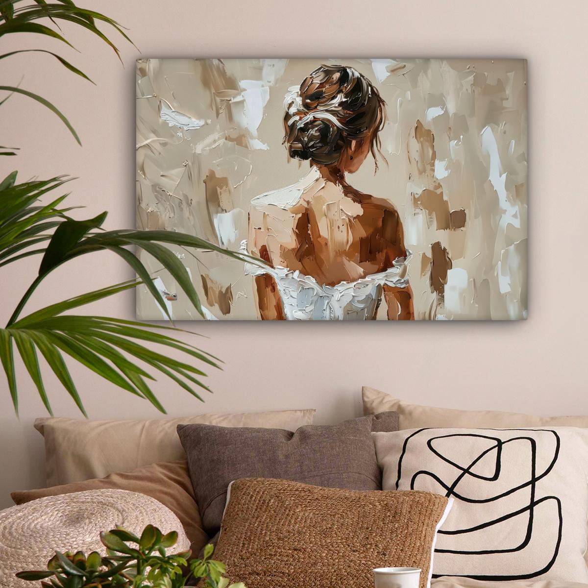LEINWANDBILD Frau - Farbe - Abstrakt - Beige - Modern Gemälde 60x40 cm - Sandfarben, Textil (60/40cm) - MuchoWow