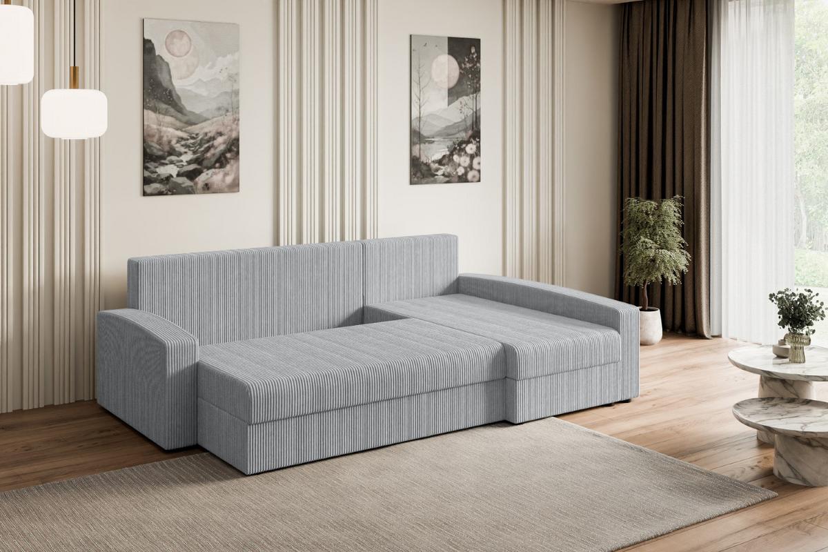 ECKSOFA mit Schlaffunktion und Bettkasten ALESIA-L 231x140x90 cm Grau Cord - Silberfarben/Grau, Holzwerkstoff/Kunststoff (231/140cm) - ALTDECOR